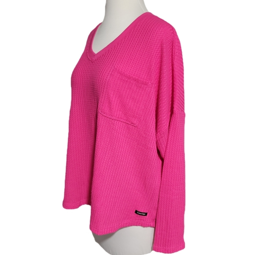 Calvin Klein Pink Long Sleeve Waffle Knit Top Size Large